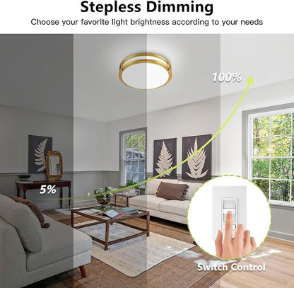 13inch LED Flush Mount Ceiling Light Fixture Dimmable Gold, Easy Install LED Ceiling Lamp Fixture Without Flicker, Super Bright 36W 3600LM 5CCT Warm to White Light 3000K to 6000K 2-Pack