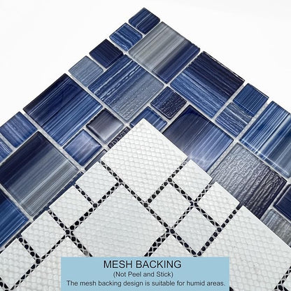 Glass Mosaic Tile,Hand-Painted,12”X12” Ocean Blue, Glossy &Textured, Resistant Fading and Scratch for Pool Tiles,Kitchen Backsplash,Bathroom, Shower, Waterline, Fountain, Spa (5 Sheets,5 Sq.Ft.)