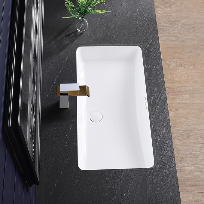 Undermount Bathroom Sink 32x17 Inch Small Bathroom Sink White Porcelain Ceramic Bathroom Under Counter Lavatory Vanity Sink Basin Rectangular Undermount Sinks with Overflow