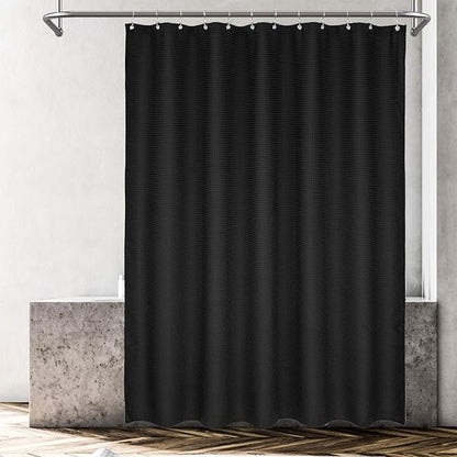 Barossa Design Extra-Long Waffle Weave Shower Curtain 71" W x 96" H - Hotel Luxury Spa, 230 GSM Heavy Weighted Fabric, Water Repellent, Black, 71x96