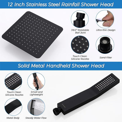 G-Promise All Metal 12 Inches Rainfall Shower Head with Handheld Combo | All Metal, Built to Last, Easy Install, Adjustable Height & Angle for All Heights, Extra Long Hose, Modern Upgrade