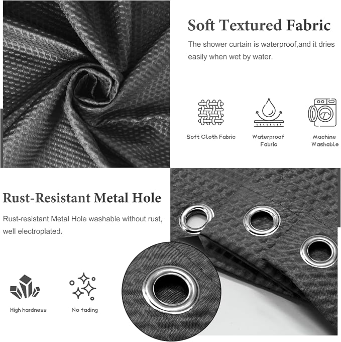 Tititex Solid Black Cloth Fabric Shower Curtain Liner with 2 Magnets - Texture Soft Hotel Quality Waterproof Shower Liner, Light-Weight & Machine Washable 36x72 inch