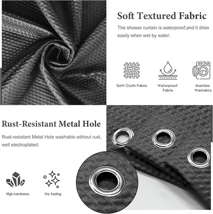 Tititex Solid Black Cloth Fabric Shower Curtain Liner with 2 Magnets - Texture Soft Hotel Quality Waterproof Shower Liner, Light-Weight & Machine Washable 36x72 inch