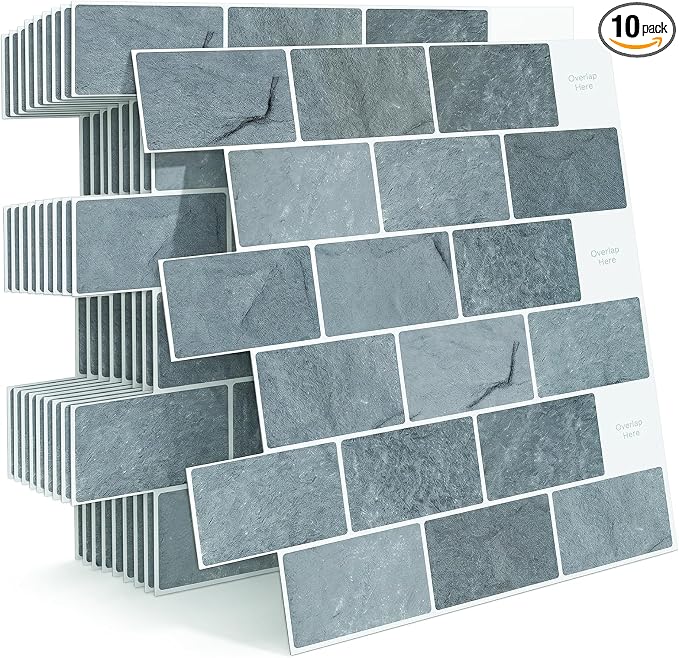 Arttown Peel and Stick 3D Wall Backsplash, 10-Sheet, 12" × 12" Marble Grey | Subway Tiles Self Adhesive Thicker Design Wall Tile Panel Wallpaper for Bathroom Balcony Kitchen Rental Housing