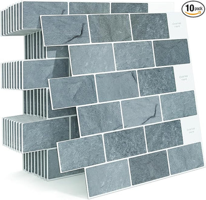 Arttown Peel and Stick 3D Wall Backsplash, 10-Sheet, 12" × 12" Marble Grey | Subway Tiles Self Adhesive Thicker Design Wall Tile Panel Wallpaper for Bathroom Balcony Kitchen Rental Housing