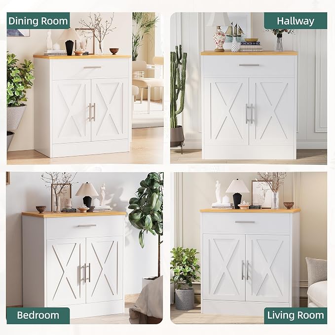 Shintenchi Farmhouse Storage Cabinets with Doors and Shelves,Kitchen Barn Door Storage Cabinet with Drawers,Coffee Bar Cabinet Buffest Sideboard for Dining Room,Bathroom,Entryway