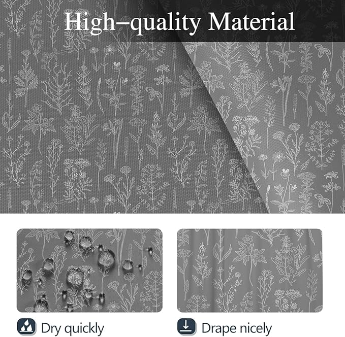 Coxila Vintage Floral Shower Curtain Gray Grey Retro Flower White Rustic Country Plant Botanical Cute Spring Boho Mens Elegant Antique Cottagecore Bathroom 60 x 72 Inch Polyester Fabric 12 Pack Hooks