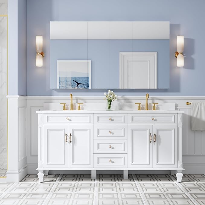 64" x 36" Bathroom Medicine Cabinet with Mirror, Anodized Chrome Aluminum Frame, Surface Mount or Recessed Medicine Cabinet with Mirror, Bathroom Mirror with Storage, Four Doors