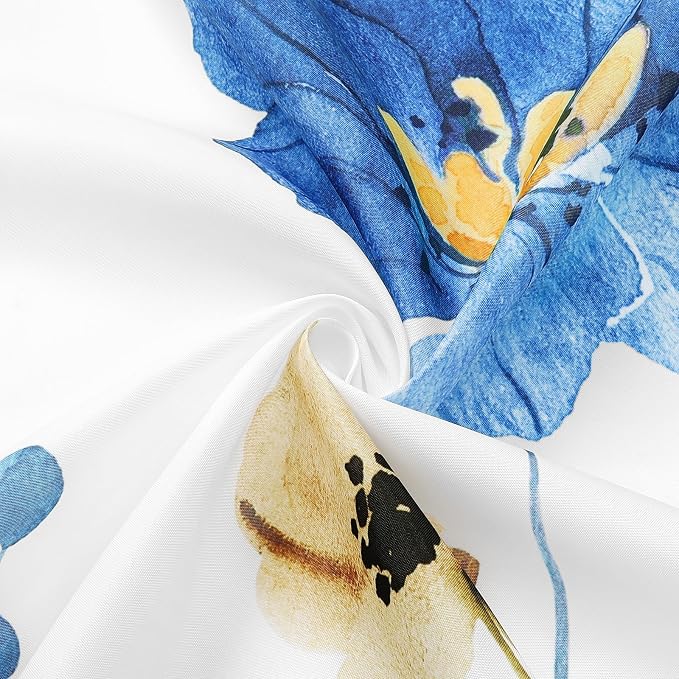 Blue Yellow Watercolor Floral Fabric Shower Curtain, 72x72 | Waterproof Fabric, Modern Minimalist Floral Print, Machine Washable, Rustproof Grommets, Fade Resistant, for Bath Home RV