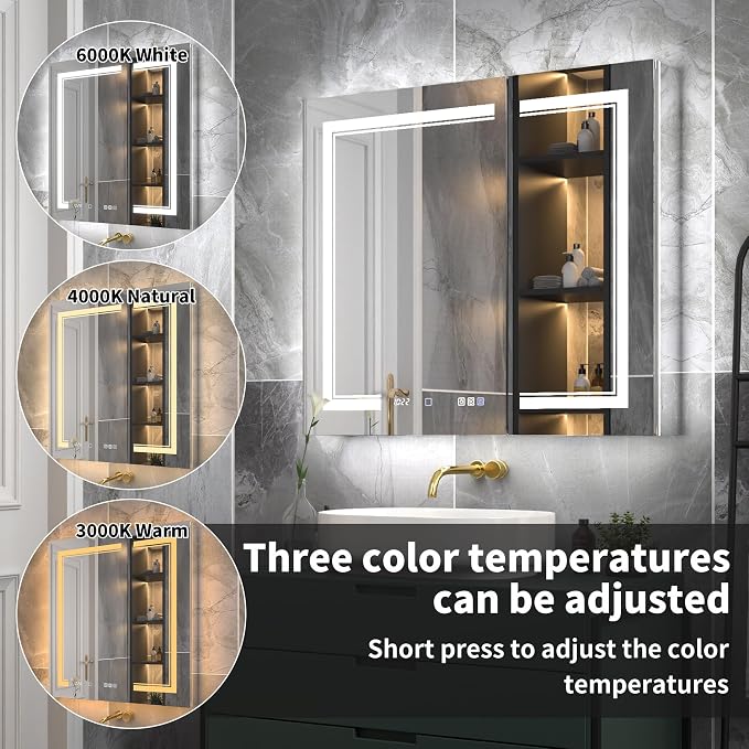 36x32-Inch Lighted Medicine Cabinet with Mirror,Removable 5X Magnificer | GFCI 1800W Outlet,Soft-Closed,Front&Backlit,Anti-Fog,Dimmable&Tunable,Sensor LED,Recessed/Surface,Adjustable Shelves