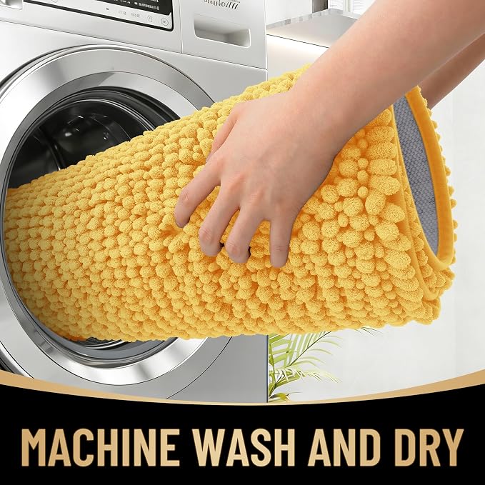 OLANLY Thick Chenille Bathroom Rugs 36x24, Soft Absorbent Bath Mat, Yellow | Bath Rugs, Rubber Backing, Machine Wash Dry, Bath Mats for Bathroom Floor, Tub and Shower, Home Decor Accessories