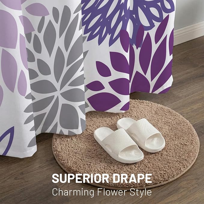 No Hook Floral Shower Curtain with Liner, Purple, 71x74 | Snap in Liner, 3 in 1, Water Repellent, Easy Install, Machine Washable, Hotel Style for Bathroom, Watercolor Pattern