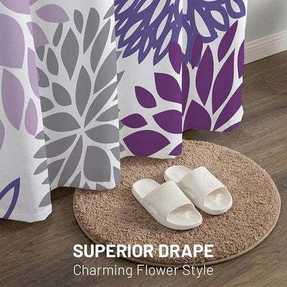 No Hook Floral Shower Curtain with Liner, Purple, 71x74 | Snap in Liner, 3 in 1, Water Repellent, Easy Install, Machine Washable, Hotel Style for Bathroom, Watercolor Pattern