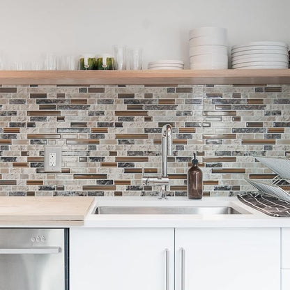 Art3d Linear Design Tile Peel and Stick Backsplash, 10-Sheet, Sandstone | 12 x 12 Inch, Enhanced Thickness, Warp Resistant, Strong Adhesion, Sturdy, for Kitchen, Bedroom, Ideal for Home Improvement