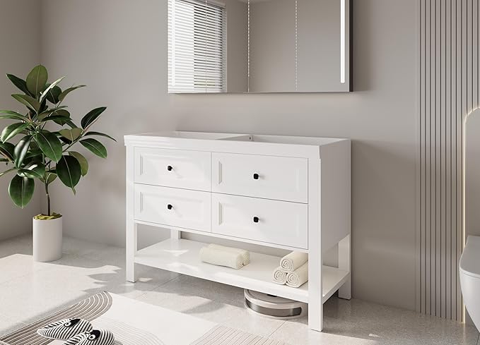 eclife 48" Bathroom Vanity with Sink Combo, Modern Painted Vanities Cabinet with Big Drawers, Opening Bottom Shelf, Raised Foot Pads, Exclude Undermount Sink, Faucet & Drain, White