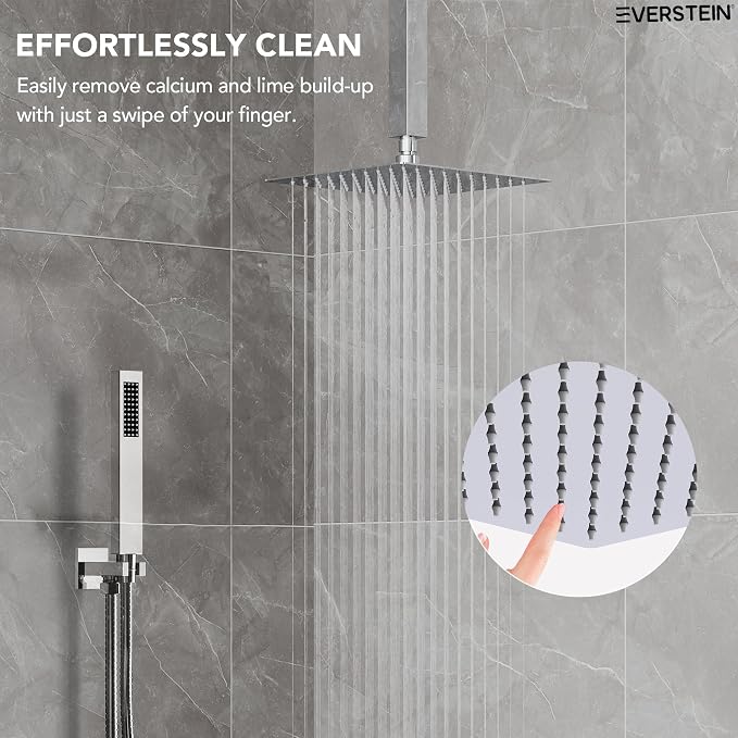10" High-Pressure Rainfall Shower Faucet, Celling Mount Dual Shower Head System, Polished Chrome