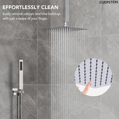 10" High-Pressure Rainfall Shower Faucet, Celling Mount Dual Shower Head System, Polished Chrome