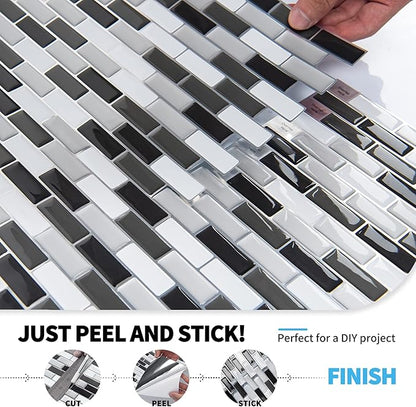 Art3d Peel and Stick Wall Tile for Kitchen/Bathroom Backsplash, 12"x12", Black-White (6 Pack)
