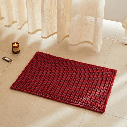 TYUU Waffle Bath Mat, Boho Bathroom Rugs Non Slip, 30x20 Burgundy | Super Absorbent Quick Dry Bath Rug, Non-Slip Backing, Soft Waffle Washable Farmhouse Bathroom Mats, Tub, Shower & Home Decor
