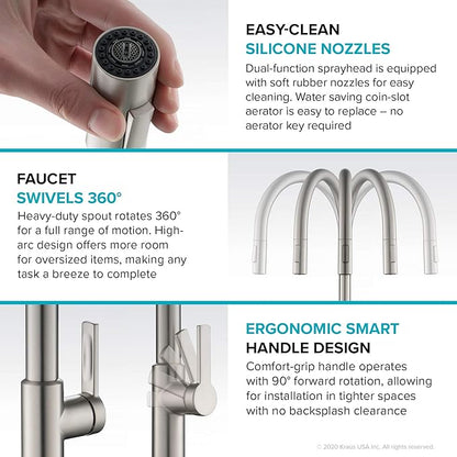 KRAUS Oletto High-Arc Single Handle Pull-Down Kitchen Faucet in Spot Free Antique Champagne Bronze, KPF-2821SFACB