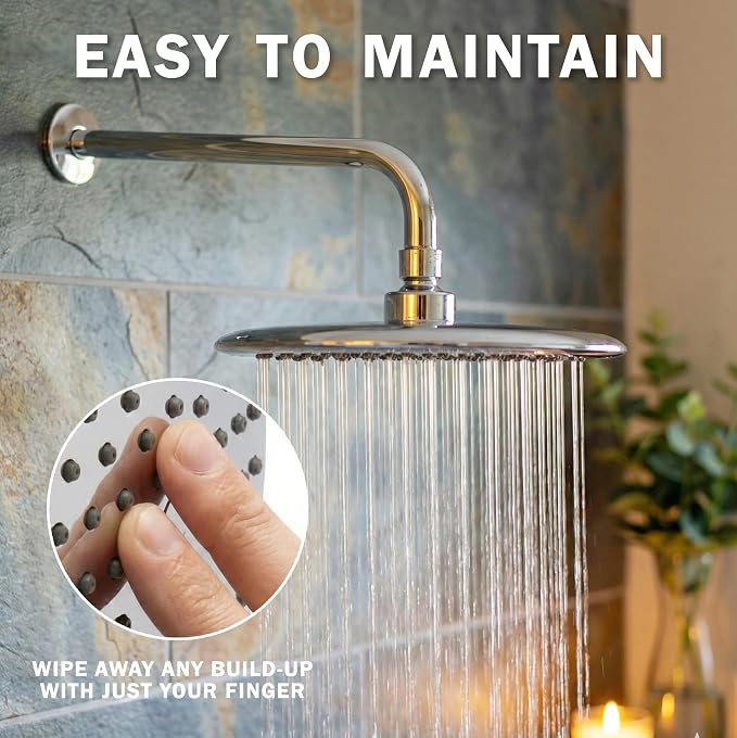 Waterfall Showerhead - 1.8 GPM - Polished Chrome | 9 Inch Large Overhead Rain Shower Head With Self-Clean Nozzles, Adjustable Brass Ball Joint, High Flow Best With Extender Arm