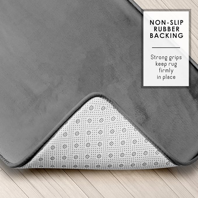 Clara Clark Bathroom Rugs, Velvet Memory Foam Bath Mat, Non-Slip Bath Rugs, Machine Wash, Dries Quickly, Ultra Soft Plush Bath Mats for Bathroom, 17 x 24, Grey