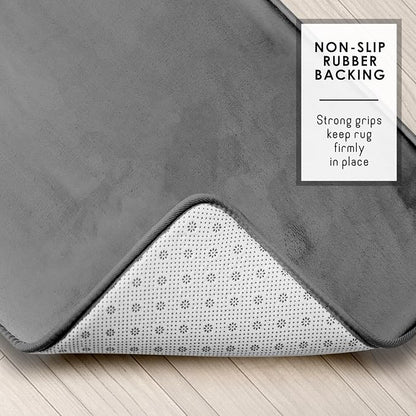 Clara Clark Bathroom Rugs, Velvet Memory Foam Bath Mat, Non-Slip Bath Rugs, Machine Wash, Dries Quickly, Ultra Soft Plush Bath Mats for Bathroom, 17 x 24, Grey