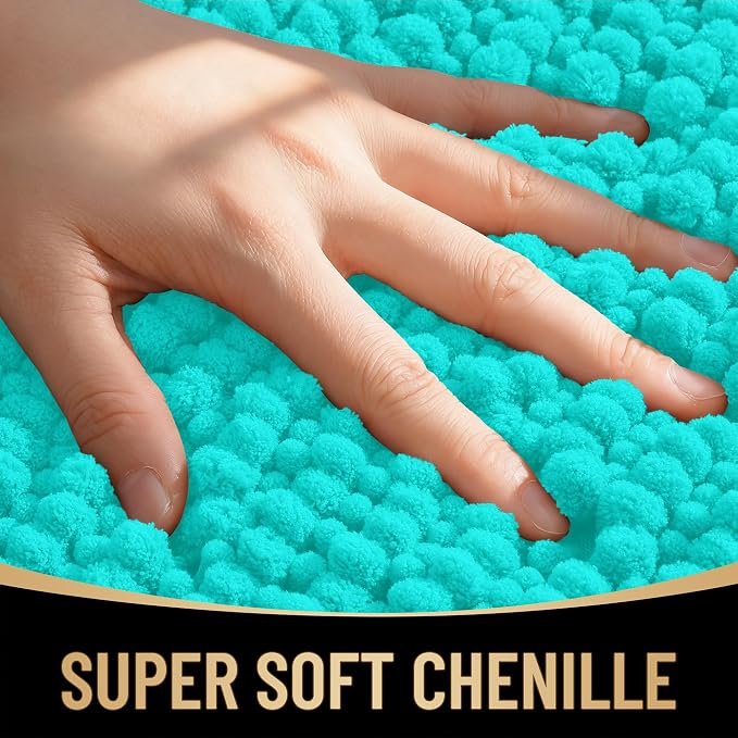 OLANLY Thick Chenille Bathroom Rugs 30x20, Soft Absorbent Bath Mat, Teal | Bath Rugs, Rubber Backing, Machine Wash Dry, Bath Mats for Bathroom Floor, Tub and Shower, Home Decor Accessories