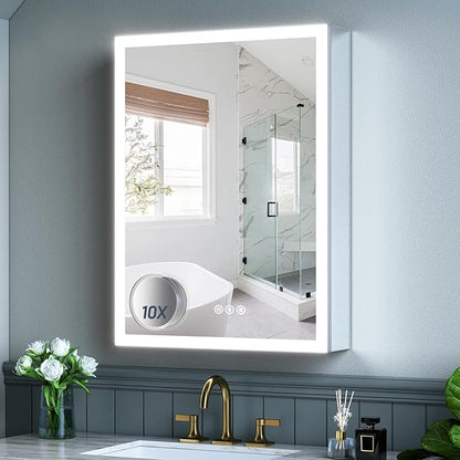 24x32 Inch Medicine Cabinet with Lights, AL Alloy Frame, Plug-in or Hardwired, Recessed or Wall Mount, Mirror Doors/3 Colors/Dimmable/Interior Sensor Light/Defog,2 Outlets &USBs,3 Shelves