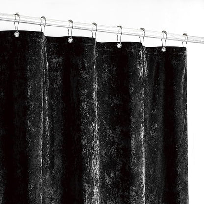 Fredsure Distressed Velvet Shower Curtain Set, 13 Pieces Black Including 1 Piece 72"x72" Shower Curtain and 12 Pieces Silver Hooks
