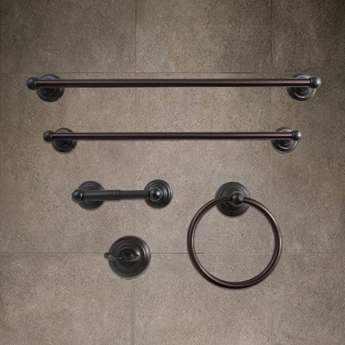 SENTO ROBIKI Bathroom Accessories Set, Bath Hardware, Includes Robe Hook, Toilet Paper Holder, Towel Ring, 18” & 24” Towel Bar, Duty Metal Bath Hardware Set Wall Mounted (5-Piece, Oil-Rubbed Bronze)
