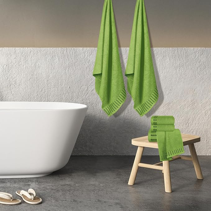 Ultra Soft 6 Pack Cotton Towel Set, Contains 2 Bath Towels 28x55 inch, 2 Hand Towels 16x24 inch & 2 Wash Cloths 12x12 inch, Ideal Everyday use, Compact & Lightweight - Kiwi Green