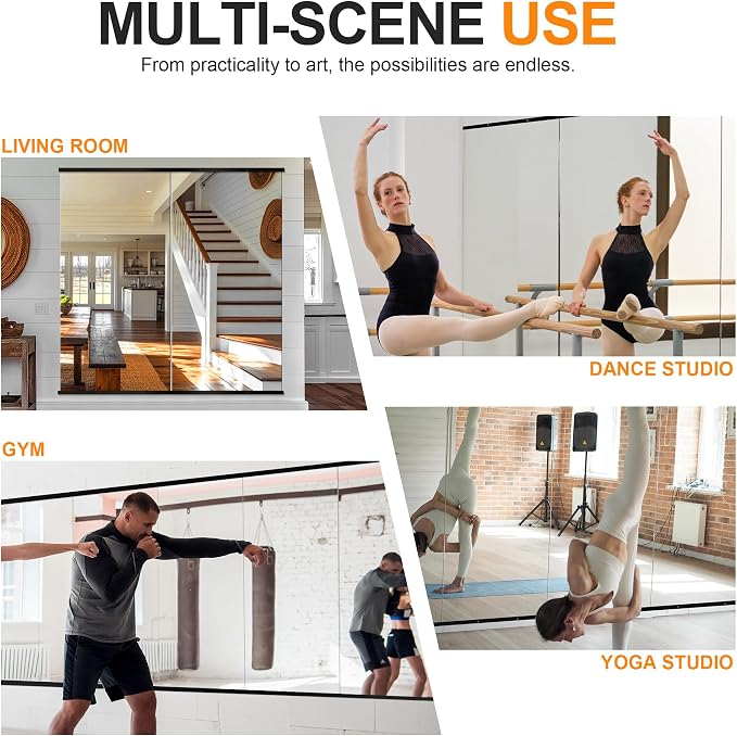 Home Gym Mirror, 50''x25''x2PCS Black Wall Mounted Large Frameless Tempered Glass Wall Mirror for Home Gym, Garage, Bedroom, Bathroom