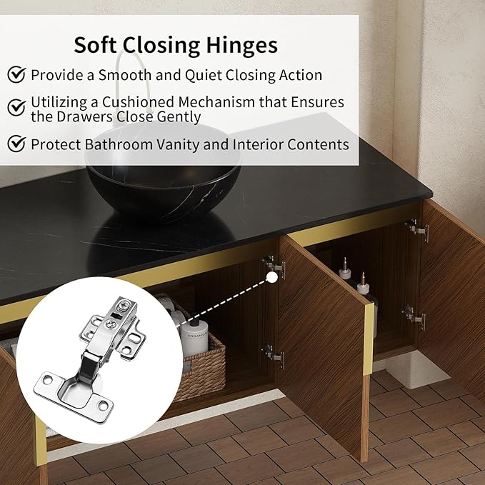 LKTART 48 Inch Bathroom Vanity with Sink, Modern Wall Mounted Bathroom Sink with 3 Doors, Black Sintered Stone Countertop and Black Bowl Ceramic Basin