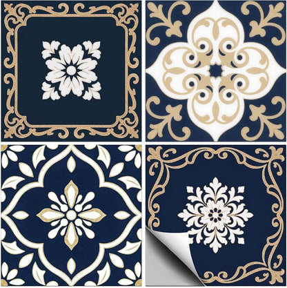 36 Pcs 4 Styles Retro Mosaic Patten Tile Sticker Blue Patten Wall Tile Stickers Waterproof Self Adhesive Stick on Decals for Kitchen Bathroom Wall Art 4×4 Inch