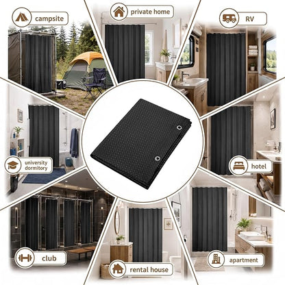 Siiluminisoy Shower Curtain and Liner Set, Waffle Shower Curtain Set with 12 Stainless Steel Hooks, Waterproof Luxury Fabric Shower Curtains for Bathroom and Hotel, Black, 72" W x 72" H