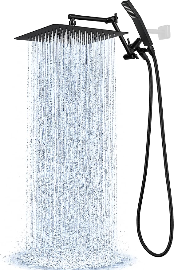 G-Promise All Metal 10 Inches Rainfall Shower Head with Handheld Combo | All Metal, Built to Last, Easy Install, Adjustable Height & Angle for All Heights, Extra Long Hose, Modern Upgrade