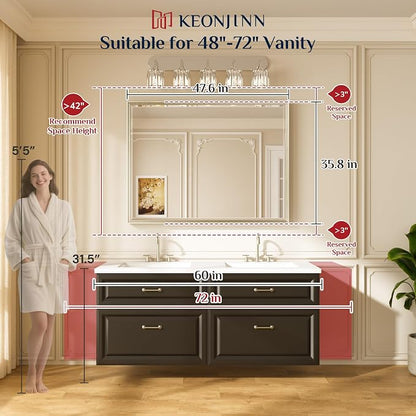 Keonjinn 48"x36" Brushed Nickel Bathroom Vanity Mirror Wall, Aluminum Alloy | HD Tempered Glass with Beveled Edge, Secure French Cleat, Shatterproof, Silver Framed Bathroom Mirrors for Over Sink, Hallway