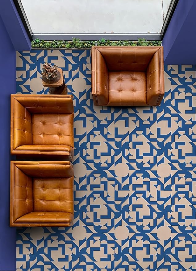 FloorPops x Very Gay Paint Gia Metric Coral and Blue Peel and Stick Floor Tiles, FP6335