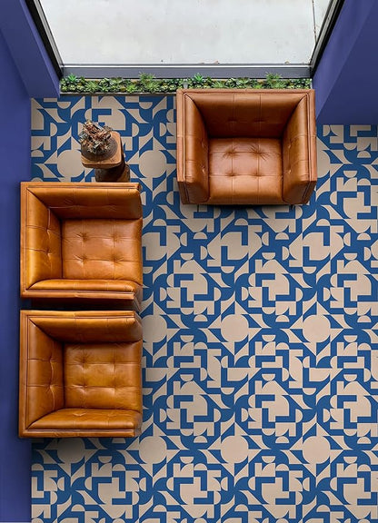 FloorPops x Very Gay Paint Gia Metric Coral and Blue Peel and Stick Floor Tiles, FP6335
