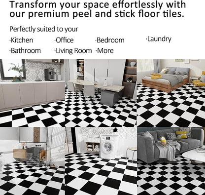 Lareko Black & White Vinyl Flooring Roll,11.8"X630", Peel & Stick Floor Tile | Covers 52 Sq.Ft,Checkered Marble Self-Adhesive Floor Sheet ,Waterproof,Removable,Wide Plank DIY For renters and Home Decor