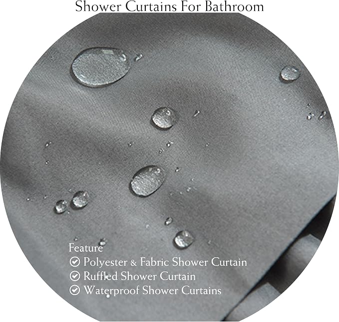 Gray Ruffle Shower Curtains For Bathroom, 36x72 Inch, Farmhouse Chic Look | Handcrafted Ruched Ruffles, 36 x 72 inch, Soft Brushed Microfiber, 12 Hooks Inclouded, Machine Washable, Boho Home Decorator