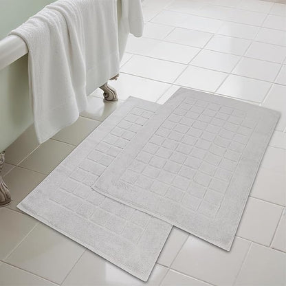 Superior 100% Cotton Bathmat Set, Bath Mats, Bathroom Decor, Shower, Bathtub Essentials, Home Accessories, Small Washable Rug, No Backing, Heavyweight, Nora Collection, Set of 2, 22" x 35", Silver