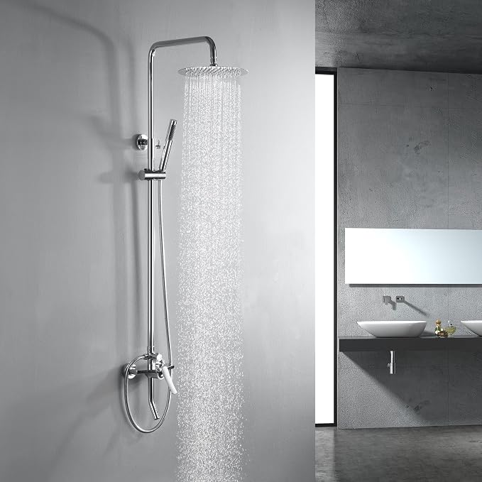 Outdoor Shower Fixtures - Total Complete Shower Kit, Chrome Finish with SS304 Handheld High Pressure Shower Head, 3-Functions