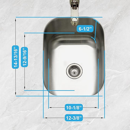 Houzer Club Stainless Steel Kitchen Bar & Prep Sink: 10 Inch Undermount Small Sink with Strainer, Durable & Versatile, Essential for Home & Apartment: CS-1307-1