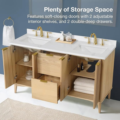 OVE Decors Indy 60 in. Undermount Double Sink Bathroom Vanity with White Engineered Marble Top, Rustic Ash