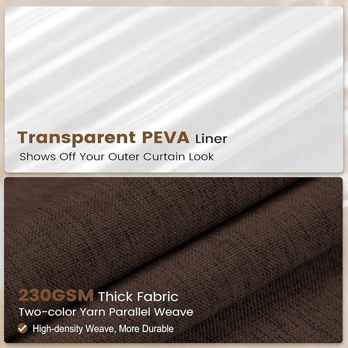 BTTN 3 in 1 Shower Curtain Set - 96 Inch Extra Long Linen Textured Cloth Shower Curtain Liner with Plastic Hooks and 3 Magnets, Tall Modern Hotel Waterproof Shower Curtain for Bathroom, Brown,72x96
