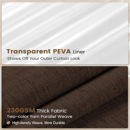BTTN 3 in 1 Shower Curtain Set - 96 Inch Extra Long Linen Textured Cloth Shower Curtain Liner with Plastic Hooks and 3 Magnets, Tall Modern Hotel Waterproof Shower Curtain for Bathroom, Brown,72x96