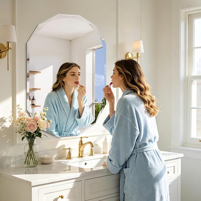 GLASHOM Frameless Oval Bathroom Mirror, 24x36 inch Beveled Wall Mirror | Modern Vanity Decor Mirror for Bathroom, Living Room, Entryway, Bathroom Mirrors for Over Sink Horizontal or Vertical
