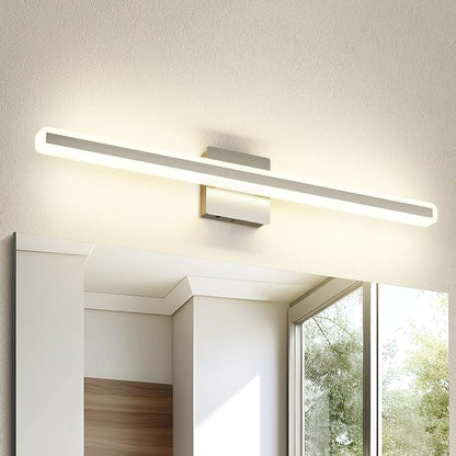 JUSHENG Brushed Nickel Vanity Lights for Bathroom, 5CCT Dimmable Vanity Light Bar, Modern LED Bathroom Lighting Fixtures Above Mirror 32'' Inch 24W